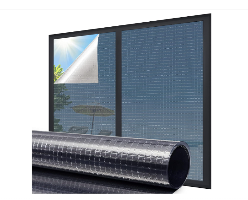 Coavas One Way Privacy Window Film Heat Blocking Home Window Tint See Out Not in Mirror Reflective Sun UV Blocker Static Cling Cover, House Glass Door, Blue-Silver,23.6x393.7 in