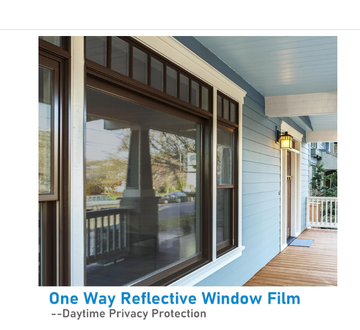 Coavas One Way Privacy Window Film Heat Blocking Home Window Tint See Out Not in Mirror Reflective Sun UV Blocker Static Cling Cover, House Glass Door, Blue-Silver,23.6x393.7 in