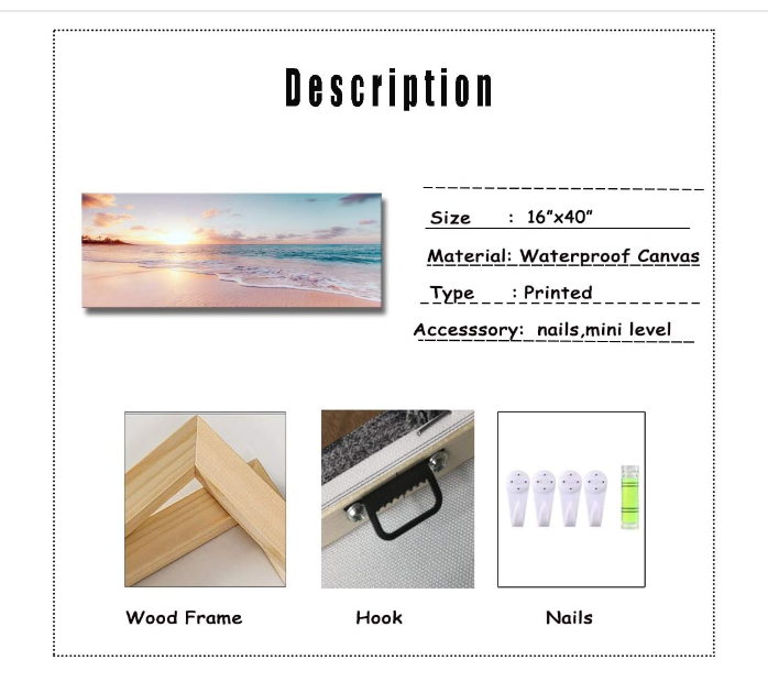 Derkymo Seascape Wall Art Pink Beach Sunrise White Wave Pictures Print Canvas Wall Art Modern Stretched Seaview Landscape Artwork for Home Office Decorations 16"x40"