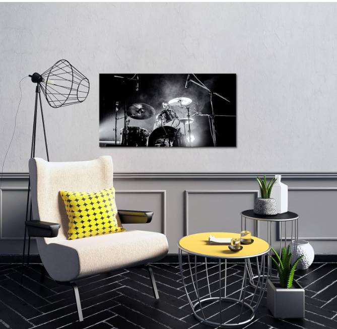 DuoBaorom Large Black and White Music Canvas Wall Art Shelf Drum Set Musical Instruments Theme Picture Print for Bedroom Living Room Ready to Hang 20x36inch