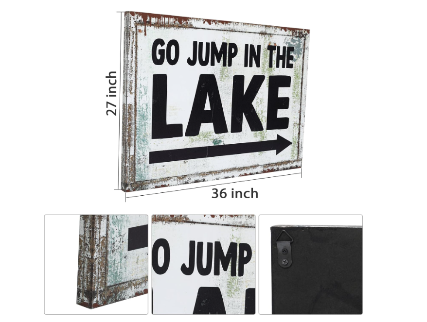 SwallowLiving Large Go jump in the lake sign decor 36x27 inch Canvas Wall Art Lake Themed Paintings for Lake House Bedroom Living Room