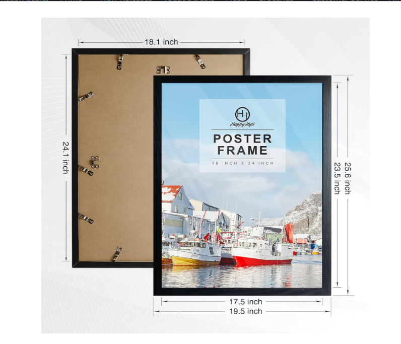 HappyHapi 18x24 Picture Frame, 18x24 Poster Frame Black, Wood Pattern Puzzles Frames for Wall Gallery, 18x24 Frame for Art Prints, Vertically or Horizontally, Wall Mounting Hardware Included, 2 Pack