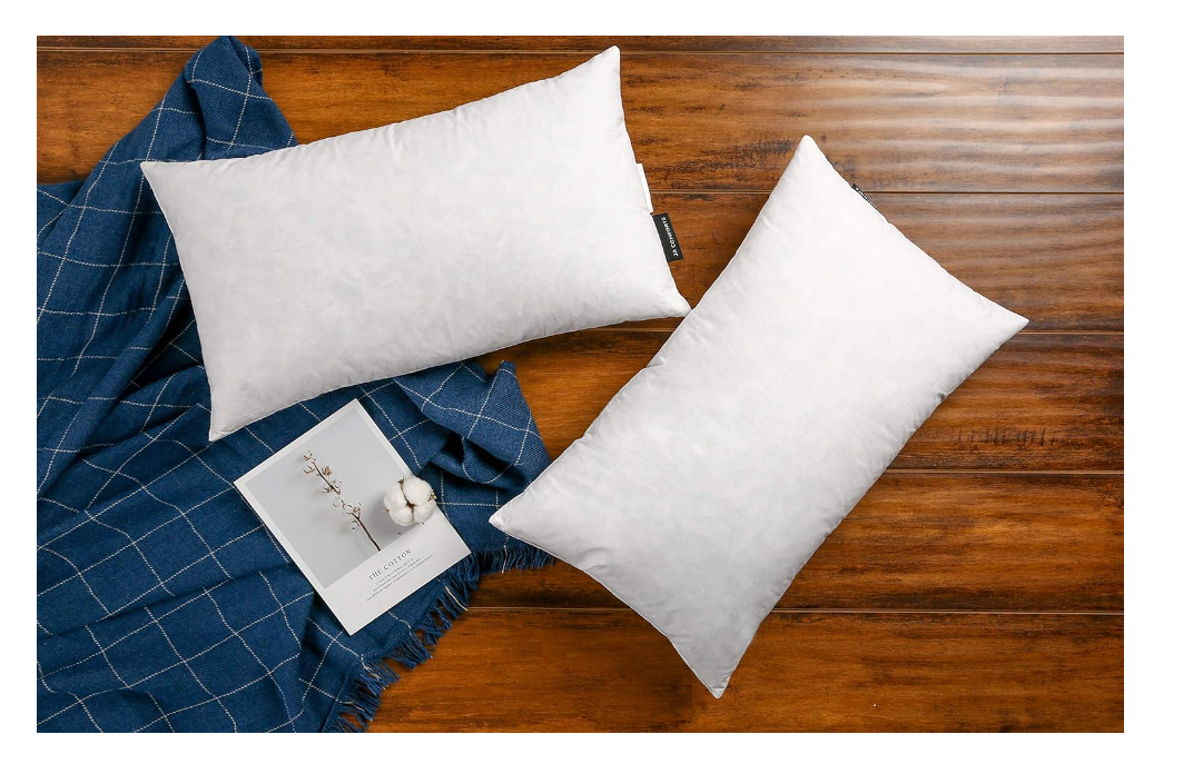 JA COMFORTS 12×20 Premium Goose Down Feather Throw Pillow Inserts(Set of 2)-5% Down Filling, High Filling Weight,250 TC Cotton Cover, Square, White