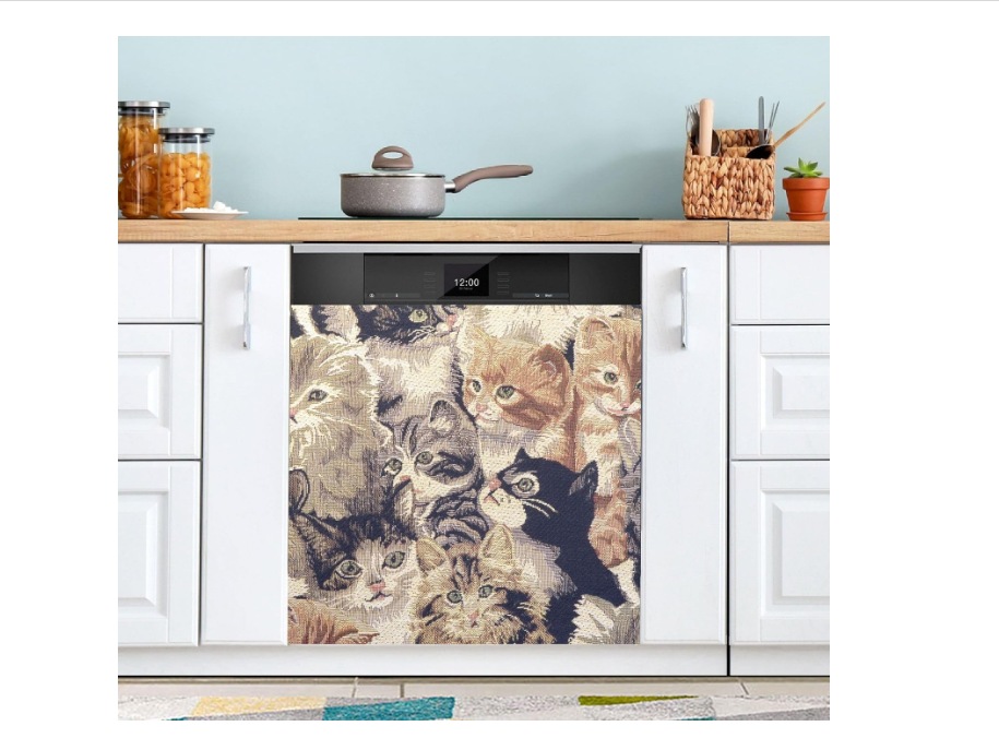 Cat Animal Cute Dishwasher Magnet Cover Kitchen Dishwasher Sticker, Easily Trimmable Decorative Dishwasher Covers for Dish Washer Door Sticker,Refrigerator 23 X 26 Inch