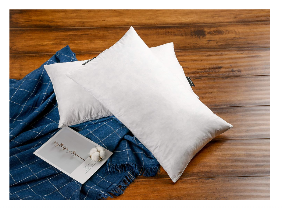 JA COMFORTS 12×20 Premium Goose Down Feather Throw Pillow Inserts(Set of 2)-5% Down Filling, High Filling Weight,250 TC Cotton Cover, Square, White