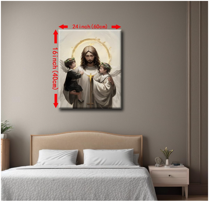 Framed Jesus Wall Art Christ Religion Canvas Wall Decor Minimalist Boho Christian Home Pictures Paintings for Living Room Bedroom Church Decorations, 16 x 24 Inch