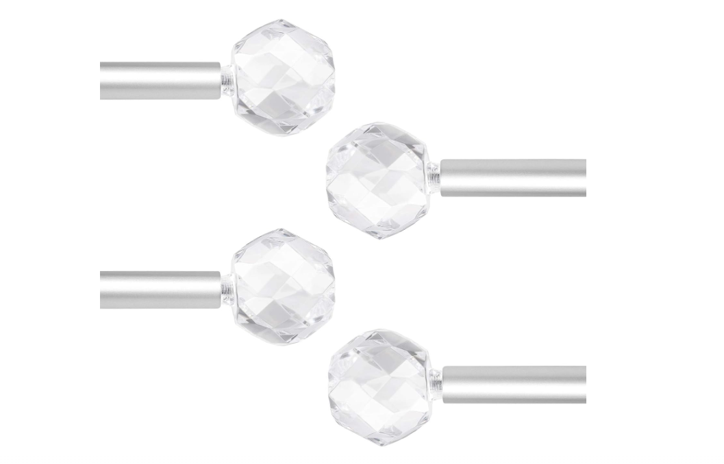 knobelite (4 Pack) Satin Nickel 3/4" Standard Decorative Curtain Rod for Windows 28 to 48 inch, Adjustable Window Single Curtain Rod Set with Acrylic Ball Finials, Home Curtains Rod and Finial Set