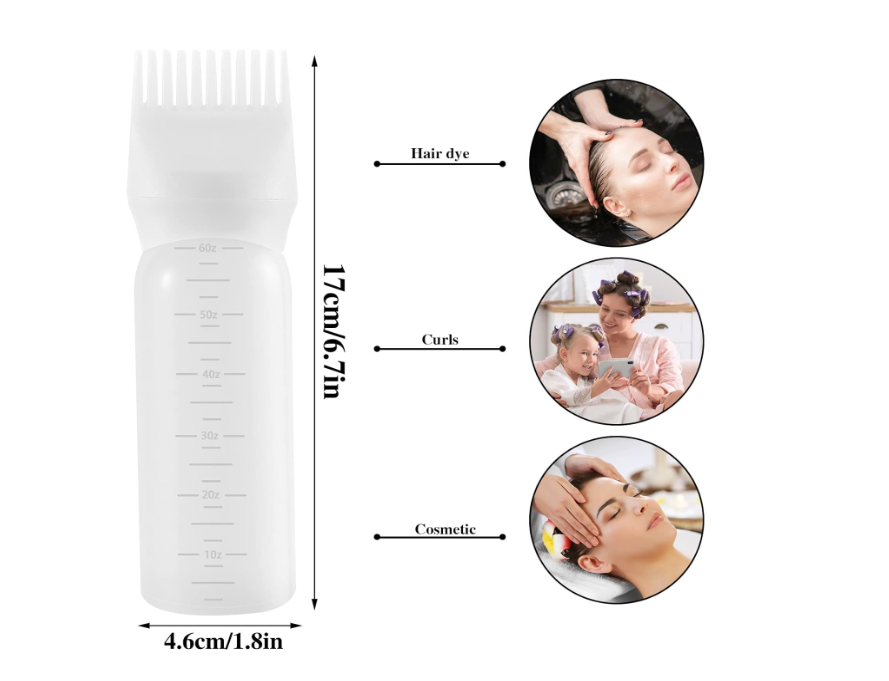 Pimoys Root Comb Applicator Bottle 6 Ounce, 2 Pack Hair Oil Applicator, Applicator Bottle for Hair Dye Applicator Bottle with Graduated Scale, White