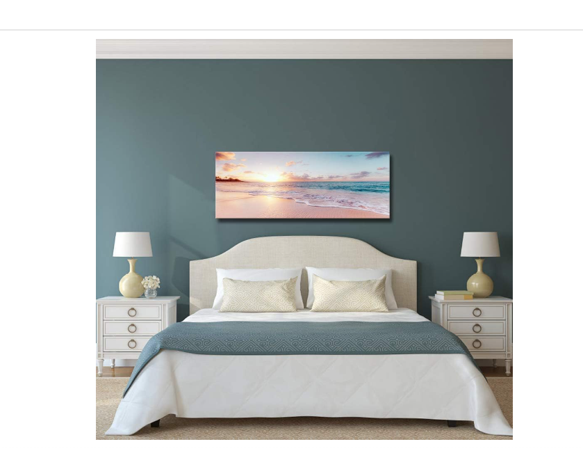 Derkymo Seascape Wall Art Pink Beach Sunrise White Wave Pictures Print Canvas Wall Art Modern Stretched Seaview Landscape Artwork for Home Office Decorations 16"x40"