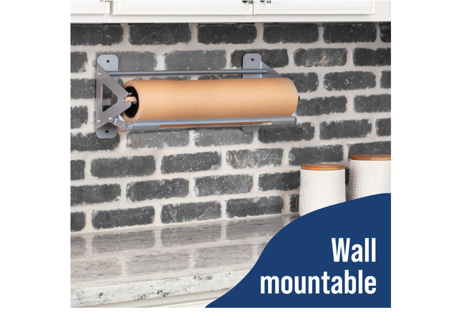 DIY Crew 18 Inch Paper Roll Dispenser and Cutter - Heavy-Duty Wall Mountable, Non Slip Tabletop - Kraft, Freezer, Butcher Paper - Up to 1000ft Rolls