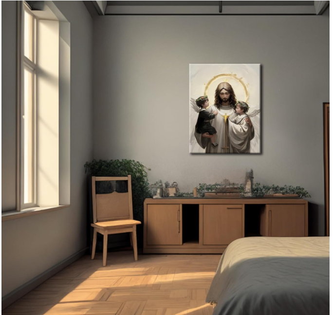 Framed Jesus Wall Art Christ Religion Canvas Wall Decor Minimalist Boho Christian Home Pictures Paintings for Living Room Bedroom Church Decorations, 16 x 24 Inch