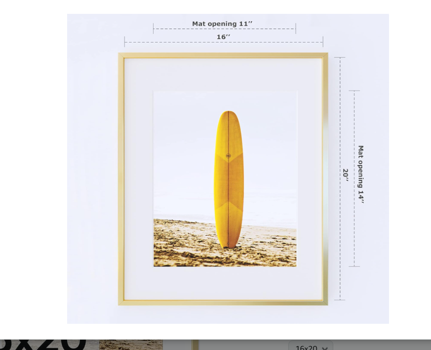 Homeforia 16x20 Gold Frame Matted to 11x14 - Metal 16 x 20 Picture Frames For Wall - Aluminum 16 by 20 Poster Frame - Tempered Glass - Wall Hook Included - Set of 1