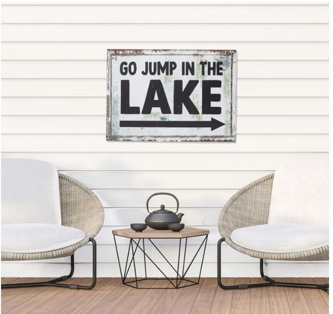 SwallowLiving Large Go jump in the lake sign decor 36x27 inch Canvas Wall Art Lake Themed Paintings for Lake House Bedroom Living Room