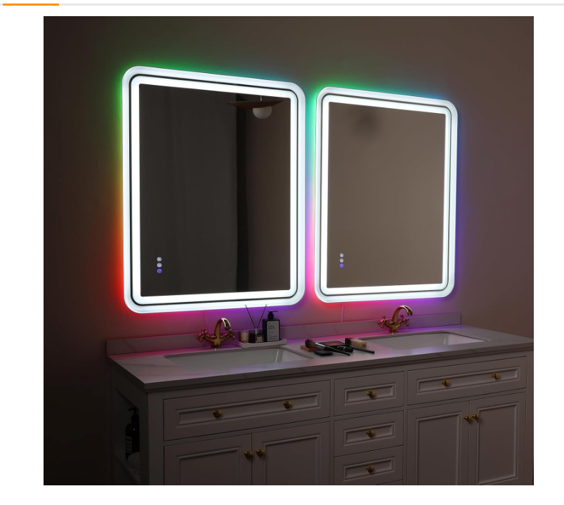 ANDY STAR 32x40'' LED Bathroom Mirror for Wall, Rounded Lighted Bathroom Mirror RGB Backlit and Frontlit Anti-Fog Dimmable Memory, Lighted Vanity Mirror Wall Mounted, CRI>90, White Metal Frame