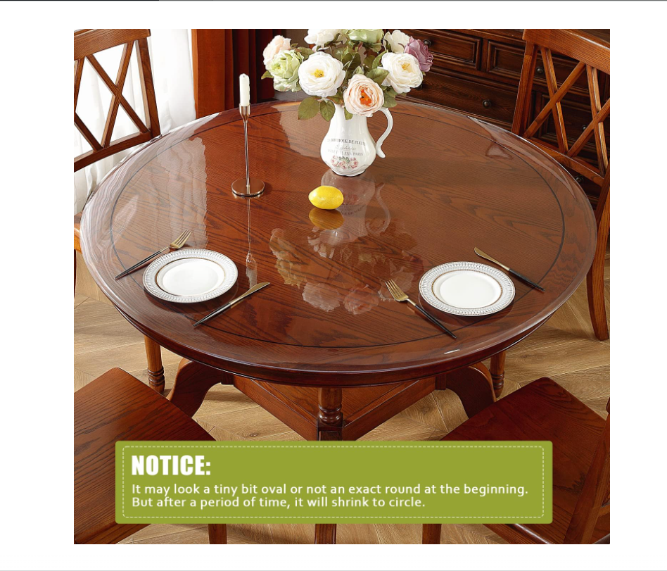 OstepDecor Round Clear Table Protector 41 Inch 1.5 mm Thick, Clear Round Table Cover Protector, Plastic Waterproof Tablecloth, Vinyl Circle Table Top Protector for Dining Room Table, Coffee Table