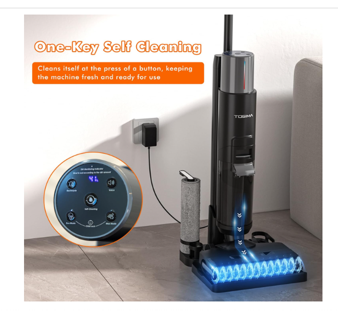 Tosima Wet-Dry Vacuum Cleaner, Cordless Vacuum Mop, Lightweight & Long Run Time, Great for Sticky Messes and Pet Hair (H1 Pro)