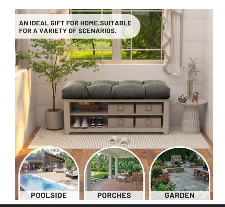 Lokex Bench Cushion,45x16 Inch Waterproof Bench Cushions for Outdoor Furniture, Non-Slip Window Seat Cushions Indoor, Smoke Gray