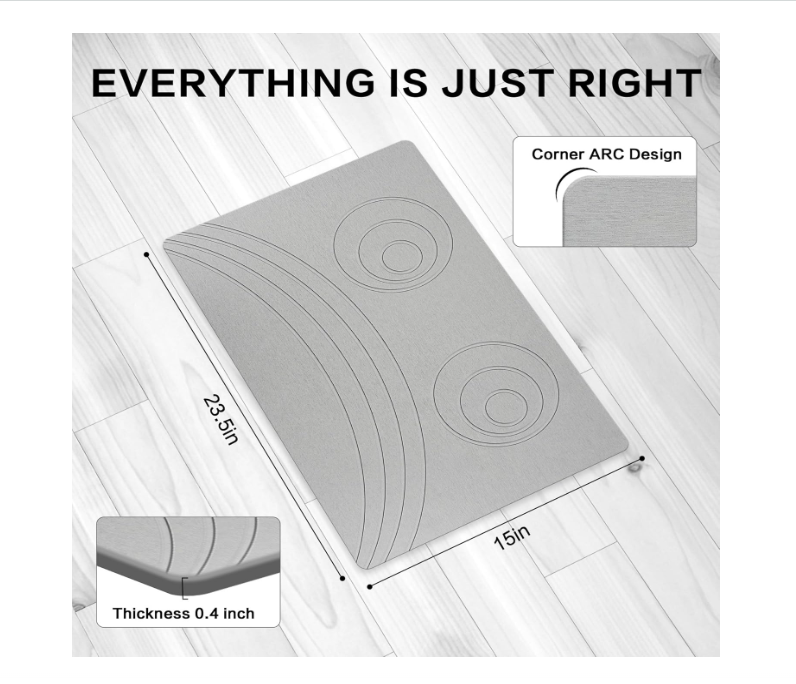 Stone Bath Mat,Non Slip, Super Absorbent Quick Drying Bathroom Floor Kitchen Counter, Diatomaceous Earth Shower Mat, Easy to Clean (23.6"x15.4" - White)