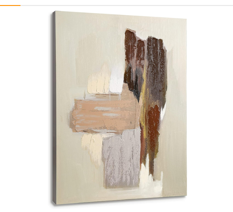 ArtbyHannah 24x32 Inch Vertical Abstract Paintings Wall Art, Textured Grey Beige Canvas for Modern Living Room Bedroom Fall Decor Hand-Painted 3D Artwork