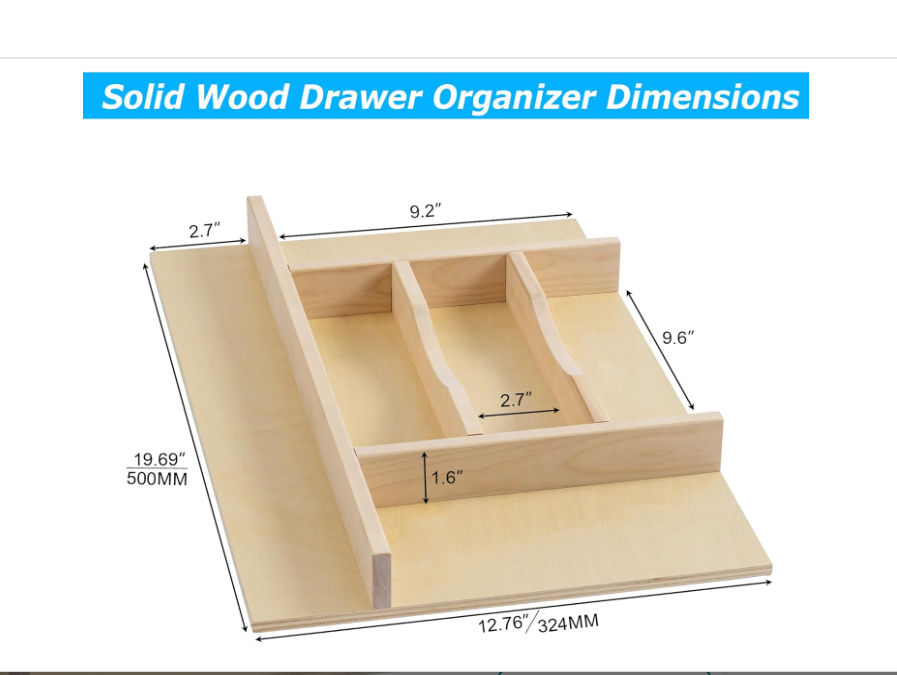 WelFurGeer Silverware Drawer Organizer Tray, Utensil Organizer for Kitchen Drawers, Wood Cutlery Tray Organizer in Drawer, Flatware Drawer Organizer for Flatware, Knives in Kitchen (Natural)