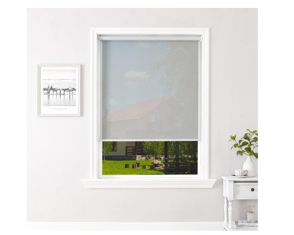 ChrisDowa Light Filtering Roller Shades, with 5% Openness Solar Screen, Flame Retardant, Water Proof Fabric. Solar Semi Sheer Roller Blinds for Office and Home. Easy to Install.Grey,58" W x 72" H