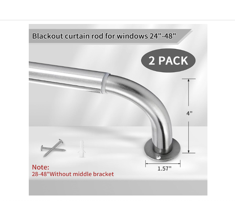 ZYRW Wrap Around Tension Nickel Curtain Rod - 2 pack