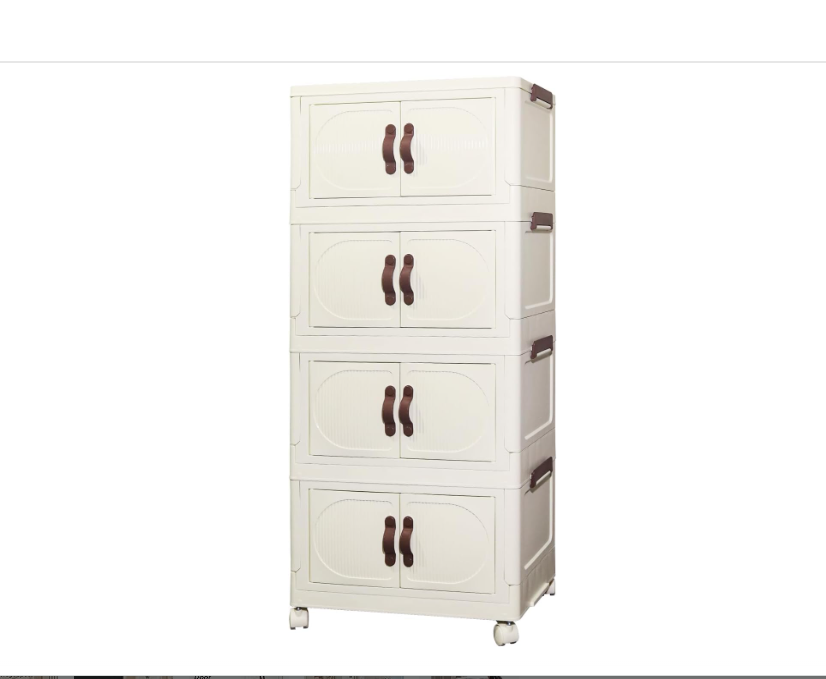 KHS Collapsible Storage Bins, 4 Tier 5.83 Gal Storage Box with Lids Wheels, Closet Organizers and Storage for Kitchen Bedroom Bathroom Office, Beige 16.3"*10.5"*39.3"