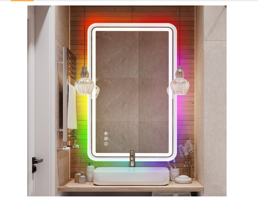 ANDY STAR 24 x 40’’ LED Bathroom Mirror RGB Backlit and Frontlit, Rounded Lighted Bathroom Mirror Anti-Fog Dimmable Memory Mirror Wall Mounted, CRI>90, White Metal Frame