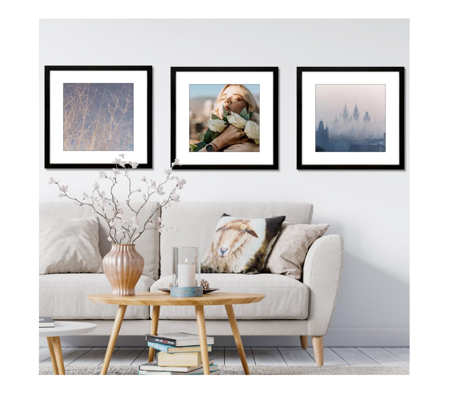 ITIMIDI 14x14 Frame, Display Pictures 10x10 with White Mat or 14x14 Without Mat, Black Photo Poster Picture Frame - 3 PCS