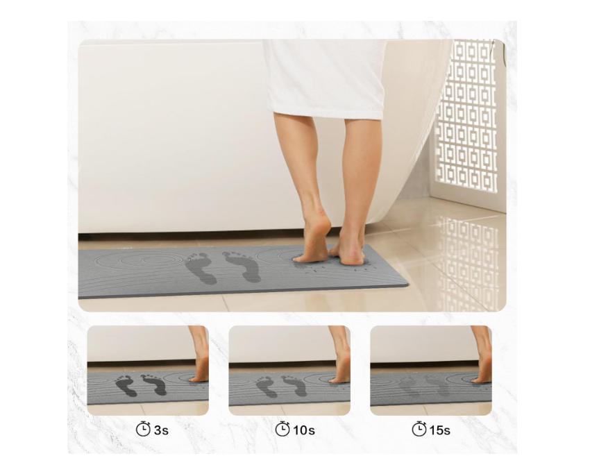 Stone Bath Mat,Non Slip, Super Absorbent Quick Drying Bathroom Floor Kitchen Counter, Diatomaceous Earth Shower Mat, Easy to Clean (23.6"x15.4" - Gray)