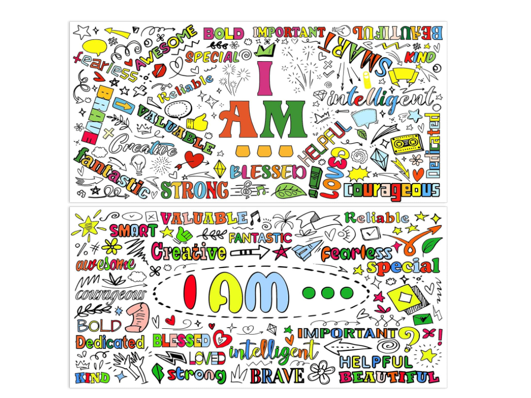 Weekgrat 2 Pcs Positive Affirmations Coloring Poster 31 x 61 Inch Huge Coloring Banner Paper Giant Coloring Poster Large Positive Coloring Tablecloth for Kids Classroom Home Birthday Party Supplies