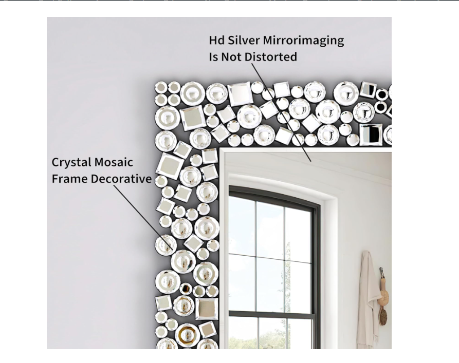 ENENE Crystal Accent Mirrors -46.5" x 30" Large Mosaic Frame Decorative Wall Mirrors Rectangle Silver Mirror