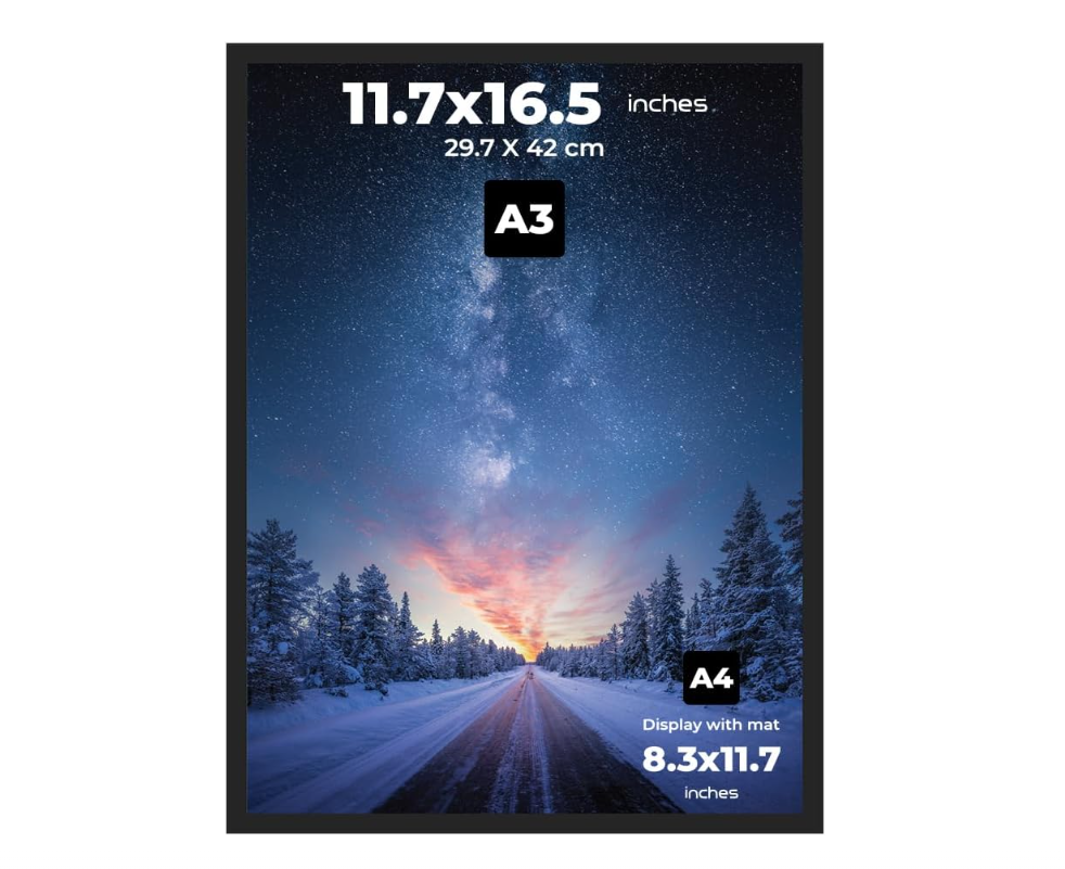 A3 Frame Black Display 11.7 x 16.5 inch Posters and Pictures - Horizontal and Vertical Wall Hanging Option