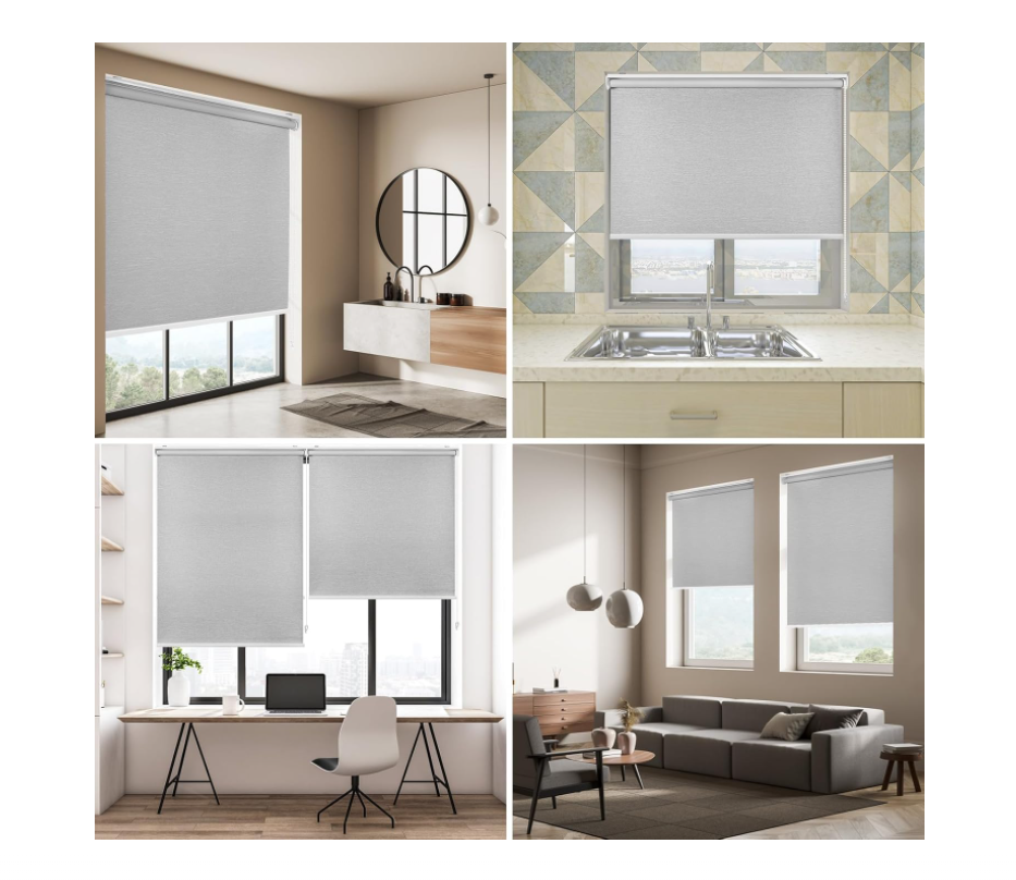 RED GRAPES Roller Window Shades,100% Blackout,UV Protection,Window Shade with Thermal Insulated,Corded Roller Blinds for Home Office Living Room Easy to Install(28" W x 72" H, Grey)