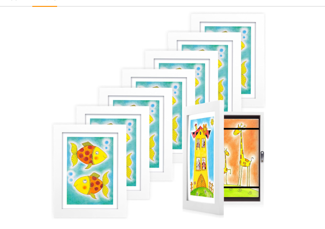 Pinkunn 8 Packs Kids Art Frame, 8 x 11.5 Inch White Kid Artwork Picture Frame Display with Acrylic Plate and Hook Magnetic Front Opening Changeable Wood Picture Frame for Drawing Artwork Art Project