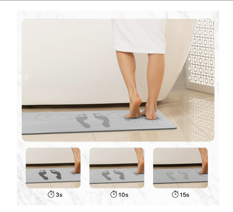 Stone Bath Mat,Non Slip, Super Absorbent Quick Drying Bathroom Floor Kitchen Counter, Diatomaceous Earth Shower Mat, Easy to Clean (23.6"x15.4" - White)