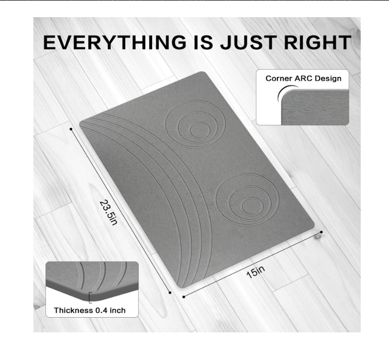Stone Bath Mat,Non Slip, Super Absorbent Quick Drying Bathroom Floor Kitchen Counter, Diatomaceous Earth Shower Mat, Easy to Clean (23.6"x15.4" - Gray)