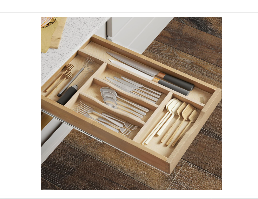 WelFurGeer Silverware Drawer Organizer Tray, Utensil Organizer for Kitchen Drawers, Wood Cutlery Tray Organizer in Drawer, Flatware Drawer Organizer for Flatware, Knives in Kitchen (Natural)