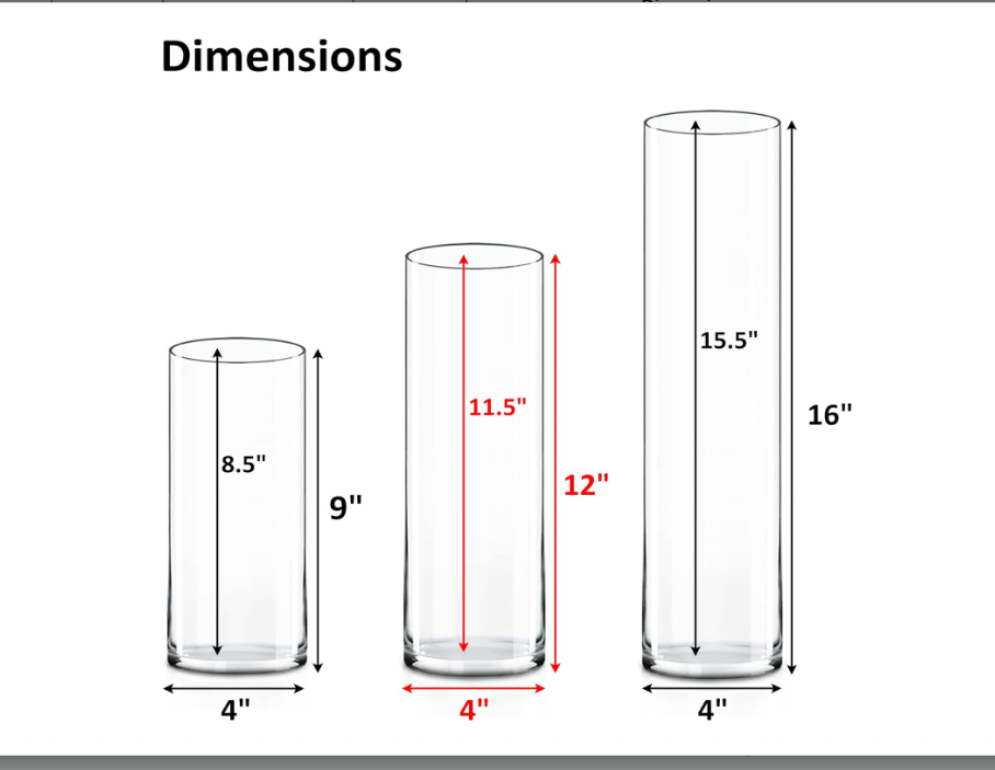 CYS EXCEL 9 PCS Glass Cylinder Clear Vases Flowers Centerpieces Wedding Hurricane Floating Candle Holders Home Décor, Diameter 4", Assorted Heights 9"+12"+16"