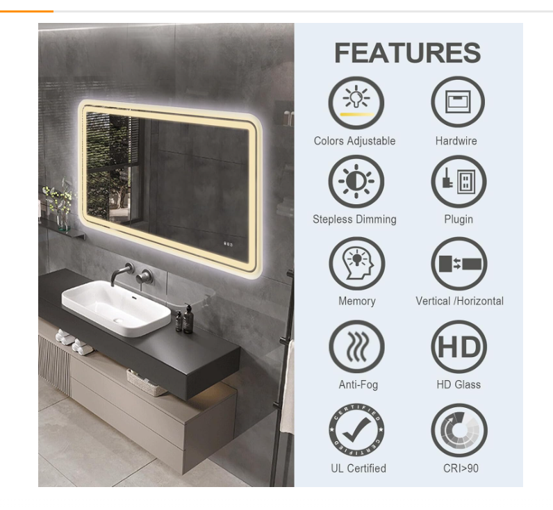 ANDY STAR 30 x 48’’ LED Bathroom Mirror for Wall, Rounded Lighted Bathroom Mirror Frontlit and RGB Backlit Anti-Fog Dimmable Memory Wall Mounted Bathroom Mirror with Lights, CRI>90, White Frame