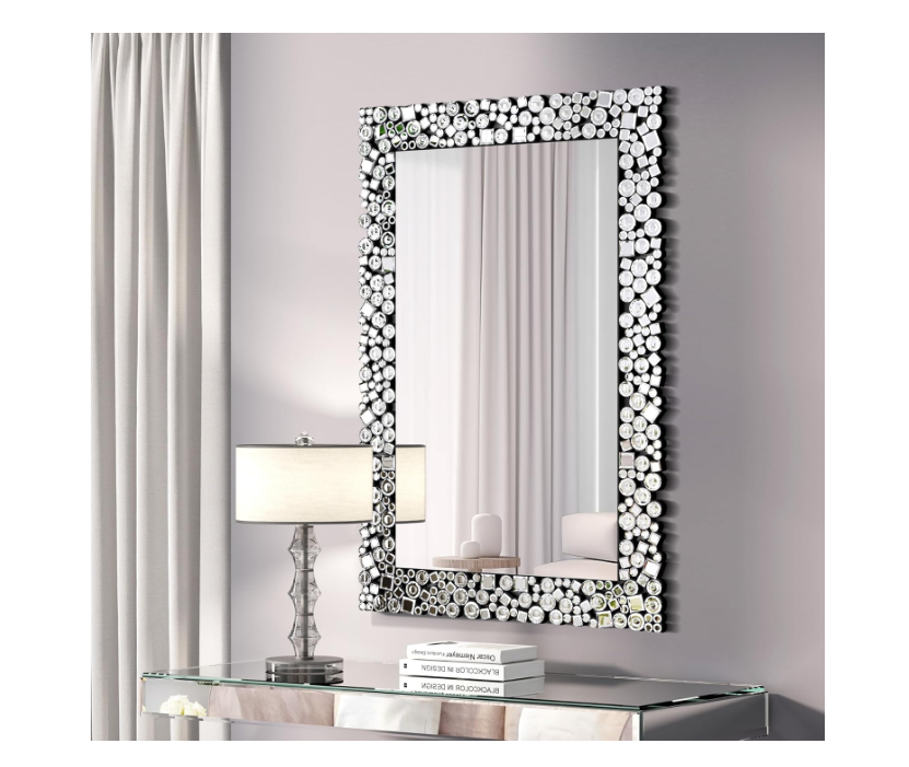 ENENE Crystal Accent Mirrors -46.5" x 30" Large Mosaic Frame Decorative Wall Mirrors Rectangle Silver Mirror