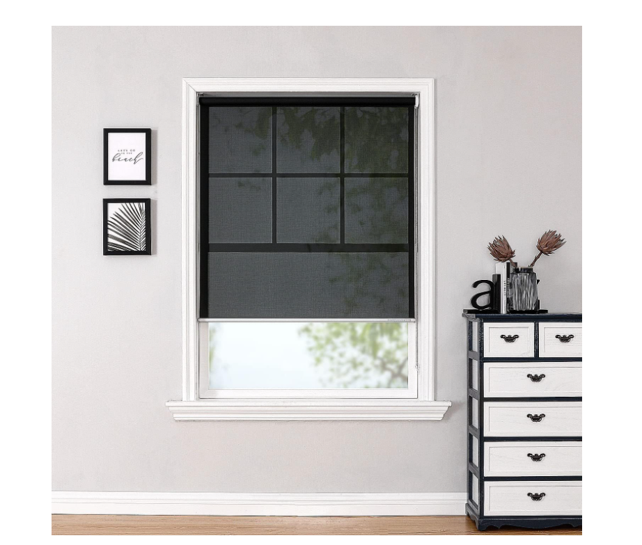 ChrisDowa Light Filtering Roller Shades, with 5% Openness Solar Screen, UV Protection Fabric. Solar Semi Sheer Roller Blinds for Office and Home. Easy to Install. Black, 34"W x 72"H
