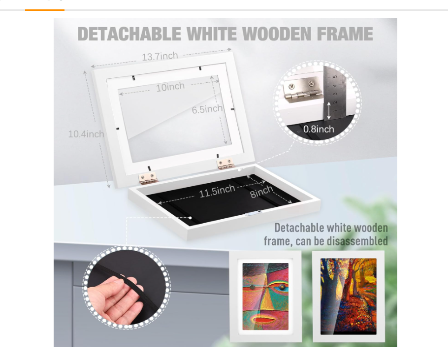 Pinkunn 8 Packs Kids Art Frame, 8 x 11.5 Inch White Kid Artwork Picture Frame Display with Acrylic Plate and Hook Magnetic Front Opening Changeable Wood Picture Frame for Drawing Artwork Art Project