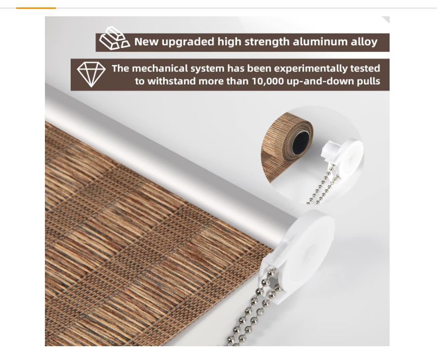 Roller Window Shades, Light Filtering Roller Shade, Window Blinds, Roll Up and Down Blinds for Home, Easy to Install(Coffee, 37" W x 72" H)