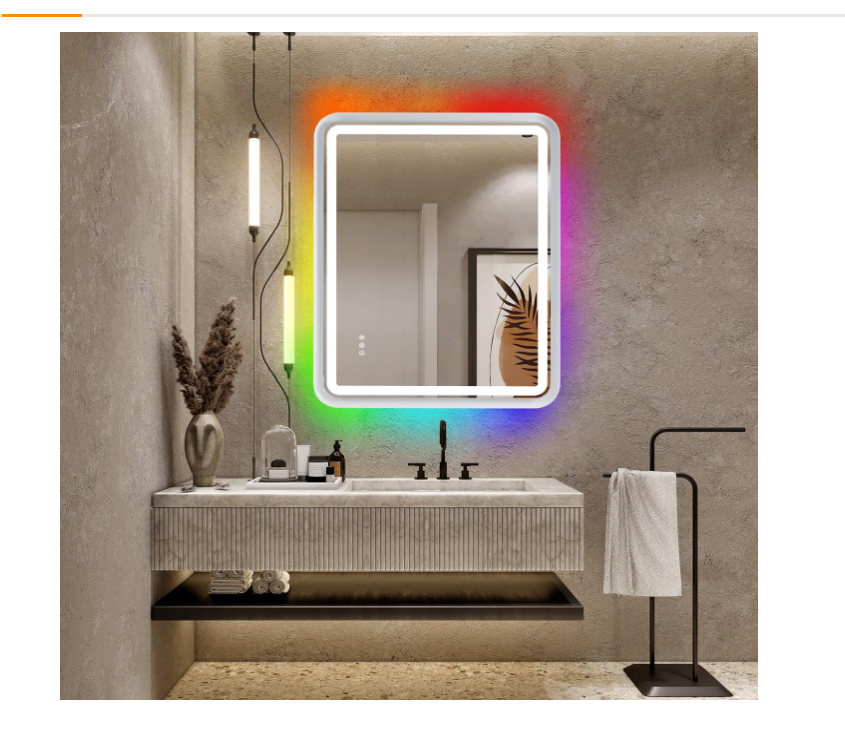 ANDY STAR 32x40'' LED Bathroom Mirror for Wall, Rounded Lighted Bathroom Mirror RGB Backlit and Frontlit Anti-Fog Dimmable Memory, Lighted Vanity Mirror Wall Mounted, CRI>90, White Metal Frame
