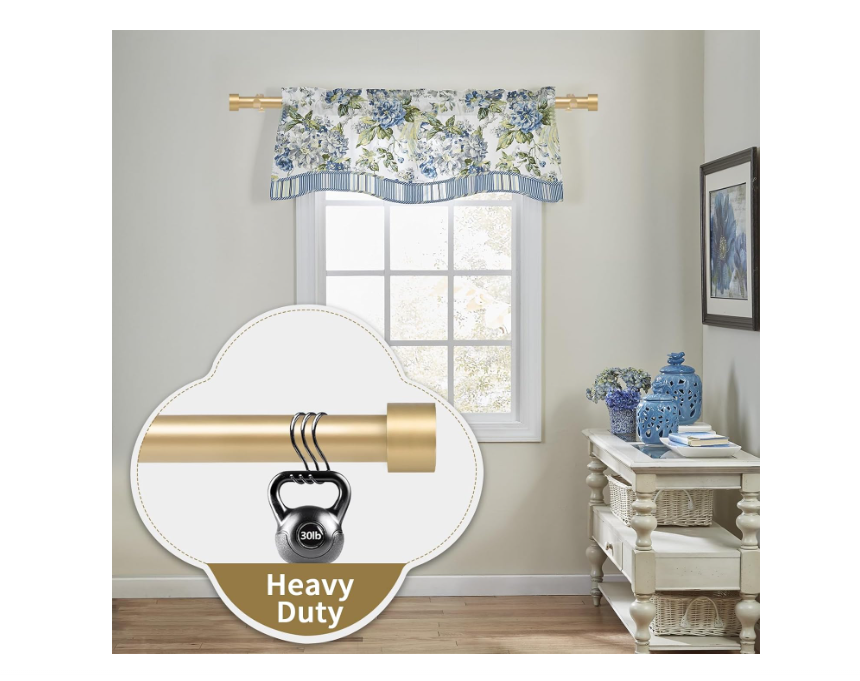 Gold Curtain Rod for Window 36-72’’(3-6ft), YNL Long Drapery Rods with 2PCS Curtain Holdbacks, Adjustable Heavy Duty Curtain Rod with Cap Finials, Gold Modern Curtain Rod