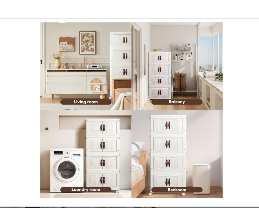 KHS Collapsible Storage Bins, 4 Tier 5.83 Gal Storage Box with Lids Wheels, Closet Organizers and Storage for Kitchen Bedroom Bathroom Office, Beige 16.3"*10.5"*39.3"