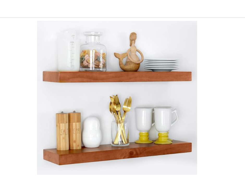 Homeforia Rustic Farmhouse Floating Shelves - Bathroom Wooden Shelves for Wall Mounted - Thick Industrial Kitchen Wood Shelf - 24 x 6.5 x 1.75 inch - Set of 2 - Honey Oak Color