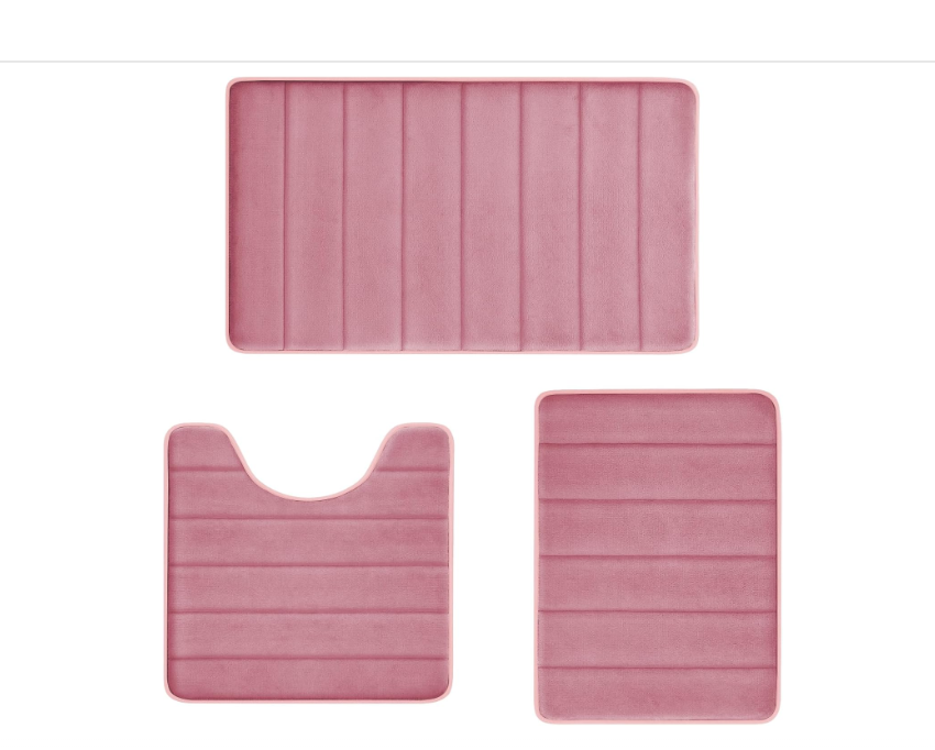 Pink Memory Foam Bath Mat Set, Bathroom Rugs for 3 Pieces, Toilet Mats, Soft Comfortable, Water Absorption, Non-Slip, Thick, Machine Washable, Easier to Dry for Floor Mats Pink Bathroom Sets