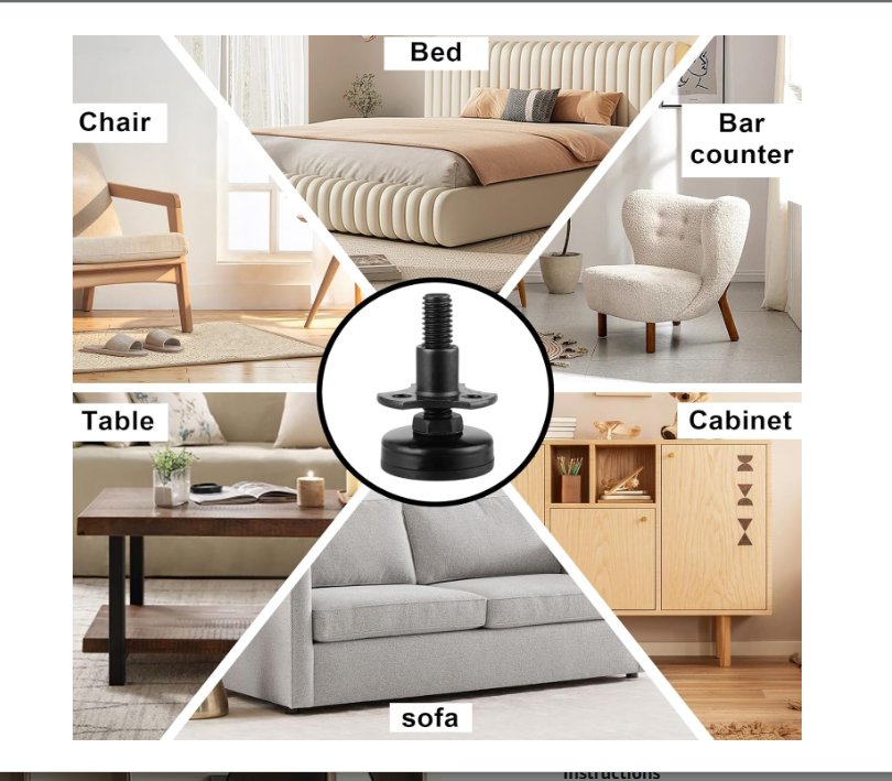 ZOFORTY 8 Pack Adjustable Leveling Feet Furniture Levelers Heavy Duty Table Legs for Cabinets Sofa Chairs and Furniture Legs, T-Nut Kit 3/8”-16 Thread, Supports 1320LBs, Black